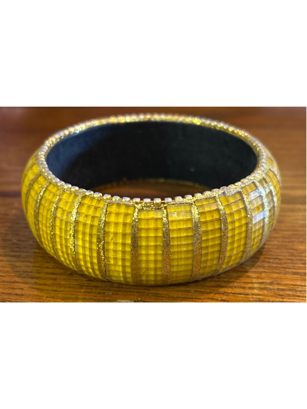 Women's Heavy Yellow 2mm Squares Glass Mosaic Bangle Bracelet Gold Glitter Strip